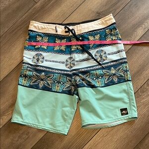 O'Neill Teal and Cream Floral Board Shorts